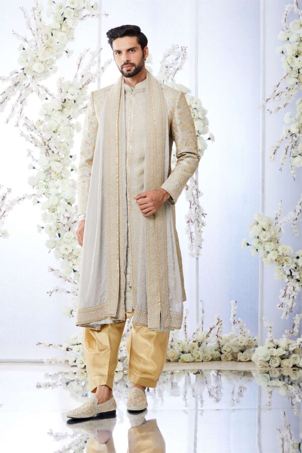Seema Gujral- Two Tone Grey Sherwani Set