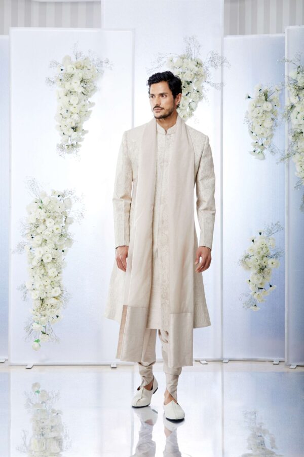 Seema Gujral- Ivory Sequin Sherwani Set