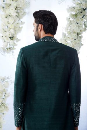 Seema Gujral- Emerald Green Mirror Open Sherwani Set - Image 10