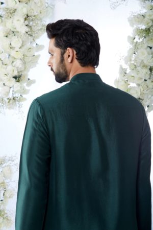 Seema Gujral- Emerald Green Mirror Open Sherwani Set - Image 7