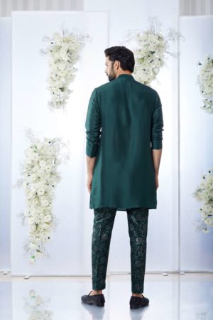 Seema Gujral- Emerald Green Mirror Open Sherwani Set - Image 2