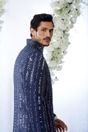 Seema Gujral- Midnight Mirror Work Sherwani Set - Image 2