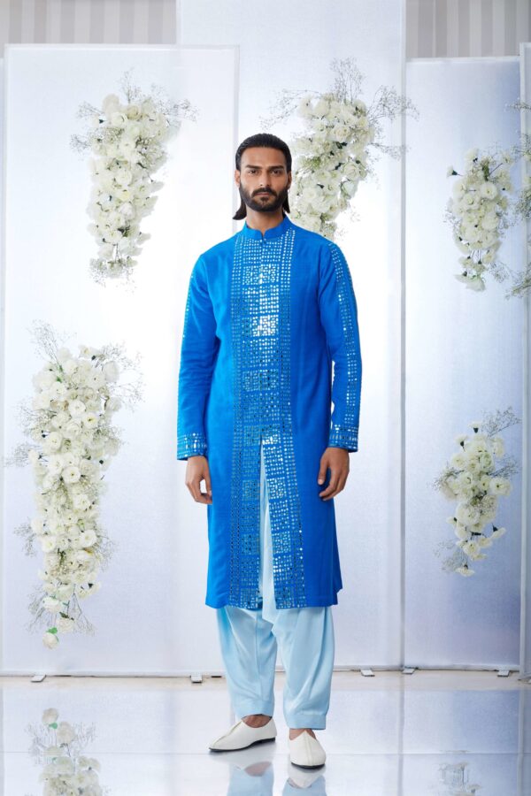 Seema Gujral- Royal Blue Mirror Work Kurat Set