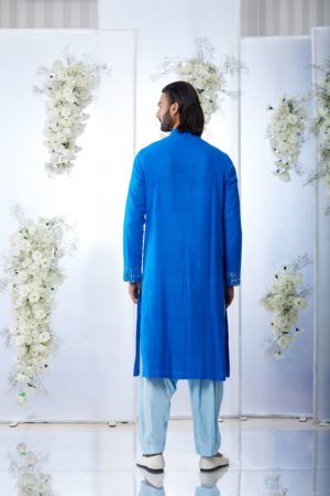 Seema Gujral- Royal Blue Mirror Work Kurat Set - Image 3