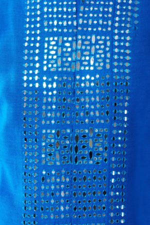 Seema Gujral- Royal Blue Mirror Work Kurat Set - Image 5