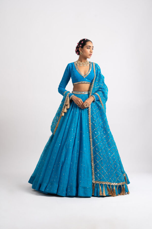 Vvani Vats Firozi Silk Organza Heavy Dupatta Lehenga Set