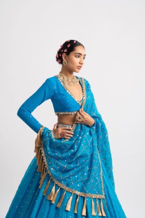 Vvani Vats Firozi Silk Organza Heavy Dupatta Lehenga Set - Image 4