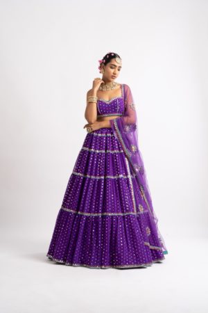 Vvani Vats Purple Noodle Strap Multi Tier Lehenga Set - Image 2