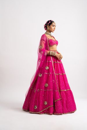 Vvani Vats Fuschia Silk Organza Lehenga Set - Image 2