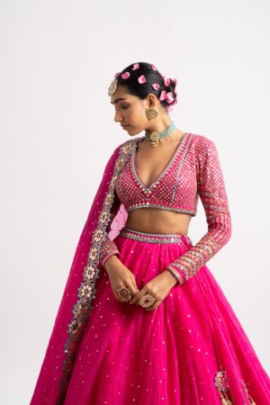 Vvani Vats Fuschia Silk Organza Lehenga Set - Image 3