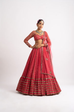 Vvani Vats Deep Coral Single Tier Lehenga Set - Image 3