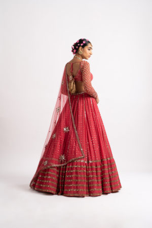Vvani Vats Deep Coral Single Tier Lehenga Set - Image 4