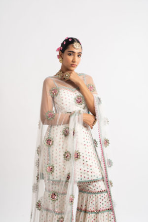 Vvani Vats White Multi Tier Multi Color Sharara Set - Image 4