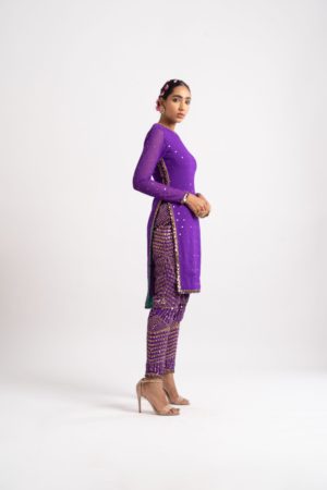 Vvani Vats Purple Round Neck Multi Geo Pant Kurta Set - Image 3
