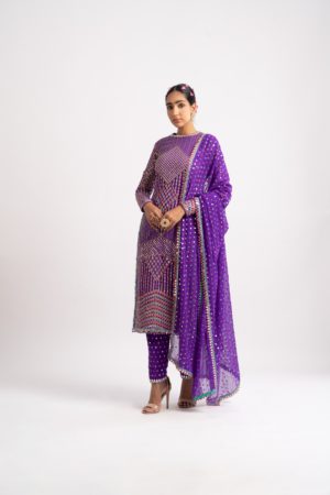 Vvani Vats Purple Multi Embroidery Round Neck Kurta Set - Image 2