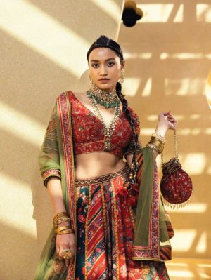 Kalista - A vibrant multicolor lehenga with a digital floral print - Image 3
