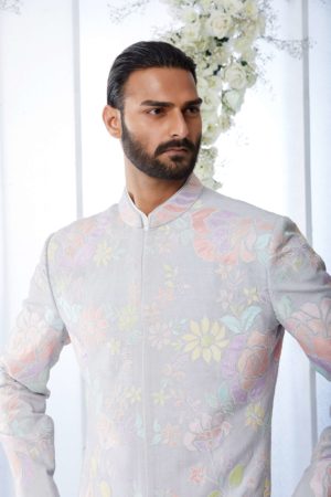 Seema Gujral- Pastel Floral Sherwani Set - Image 5