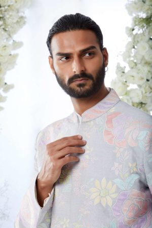 Seema Gujral- Pastel Floral Sherwani Set - Image 4