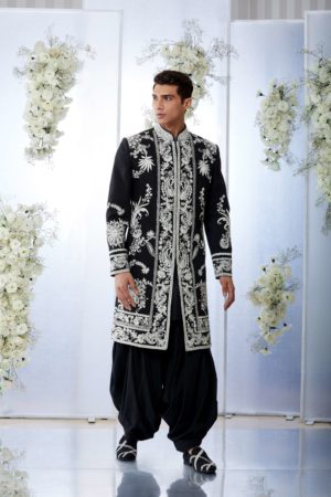 Seema Gujral- Black & White Sherwani Set - Image 7