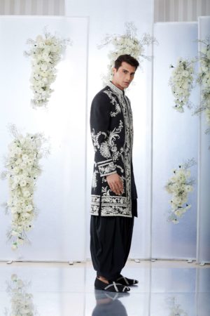 Seema Gujral- Black & White Sherwani Set - Image 5