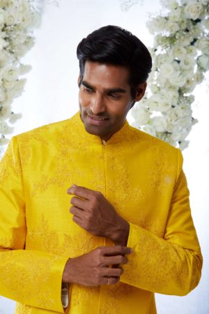 Seema Gujral- Sunset Yellow Sherwani Set - Image 3