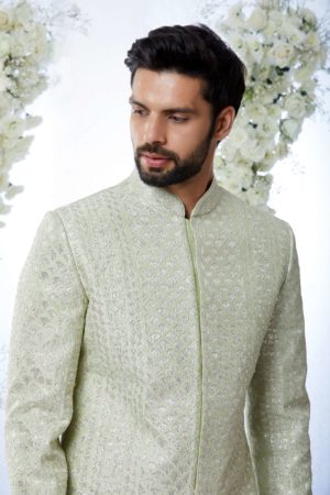 Seema Gujral- Aqua Green Sherwani set - Image 5