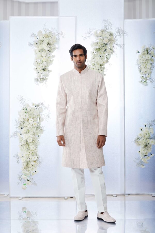 Seema Gujral- Powder Pink Sherwani Set