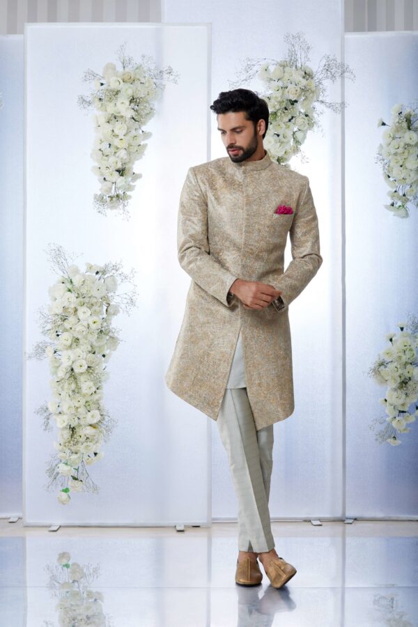 Seema Gujral- Silver & Gold Zari Sherwani Set
