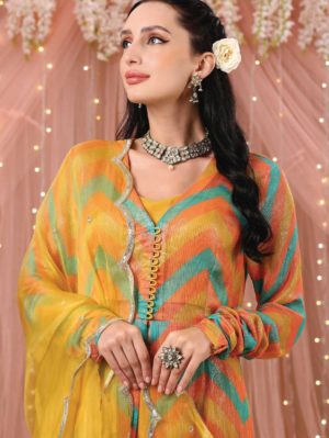 Aayushi Maniar -  CHEVRON JACKET ANARKALI SET - Image 2