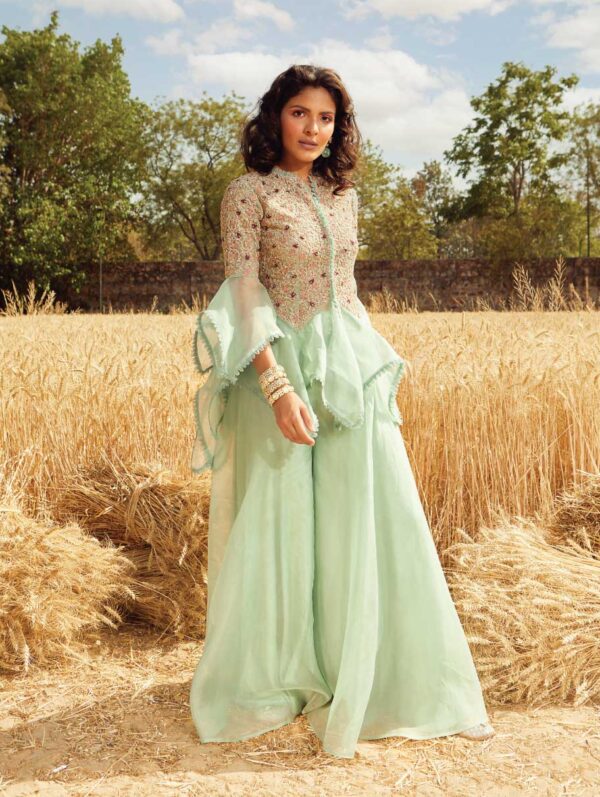 Ridhima Bhasin - Aqua Embroidered Sharara Set
