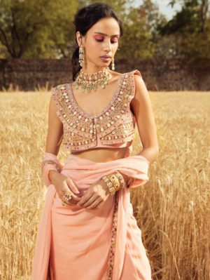 Ridhima Bhasin - Pink Embroidered Pre-draped Saree - Image 3
