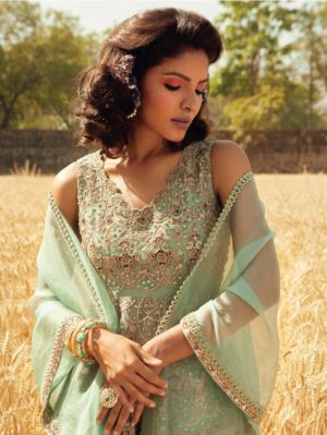 Ridhima Bhasin - Aqua Embroidered Peplum Set - Image 3