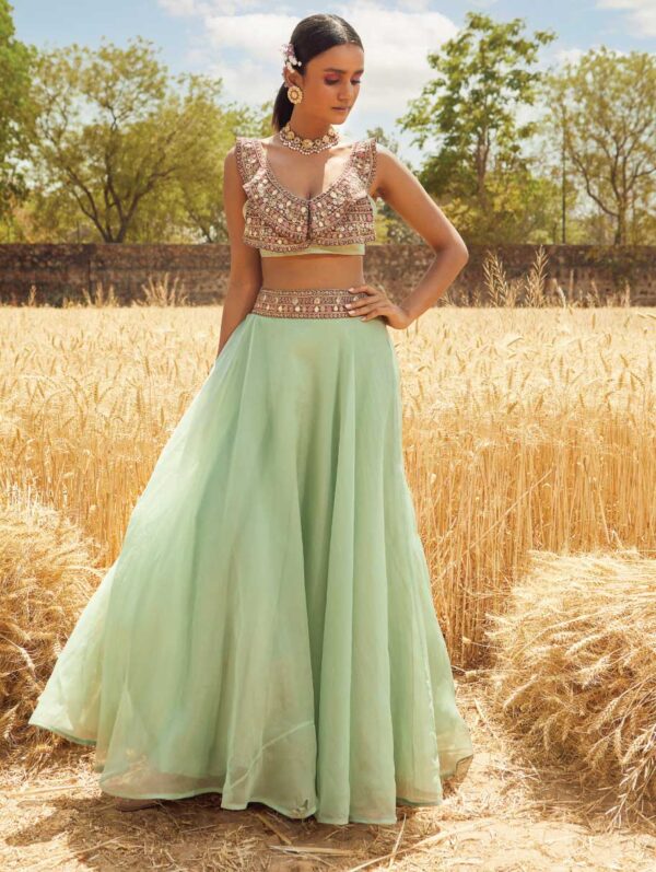 Ridhima Bhasin - Aqua Embroidered Lehenga Set
