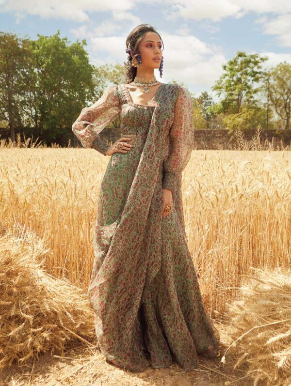 Ridhima Bhasin - Aqua Printed Sharara Saree