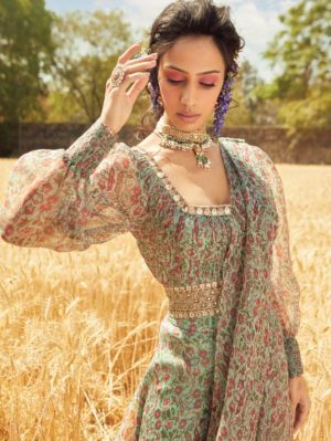 Ridhima Bhasin - Aqua Printed Sharara Saree - Image 2