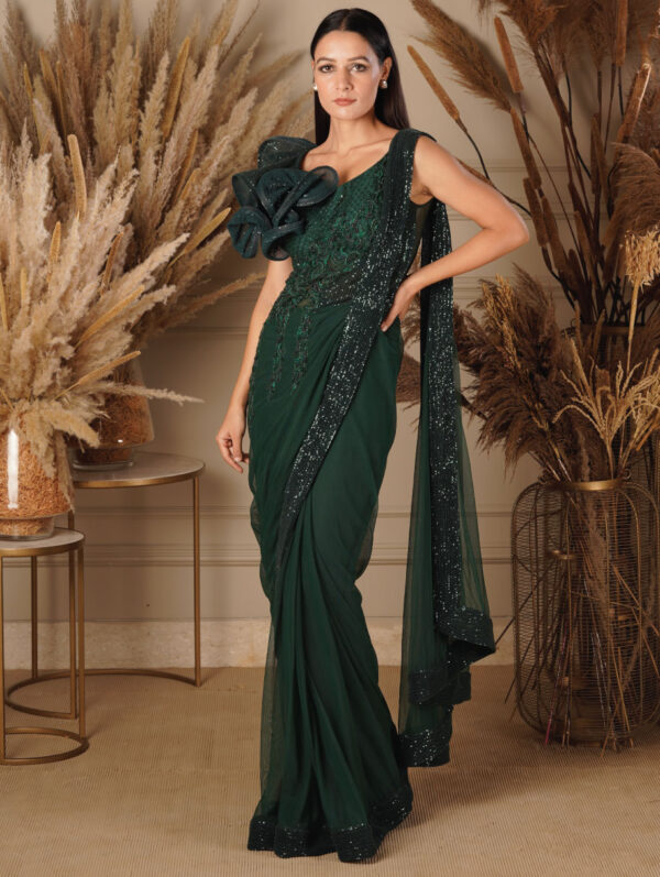 Kamali Couture - Sculted Flower Shoulder Saree