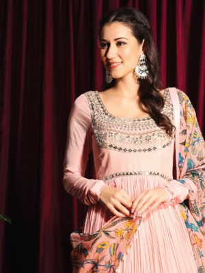 Aayushi Maniar - GATHERED ANARKALI WITH CHURIDAR SLEEVES AND DUPATTA - Image 2