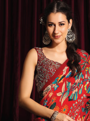 Aayushi Maniar - PRINTED SAREE WITH A HEAVY EMBROIDERED BLOUSE - Image 3