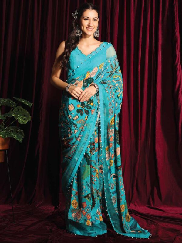 Aayushi Maniar - PRINTED SAREE WITH EMBROIDERED BLOUSE