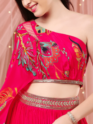Aayushi Maniar - RANI ONE SHOULDER DRAPED BLOUSE WITH A LEHENGA - Image 3