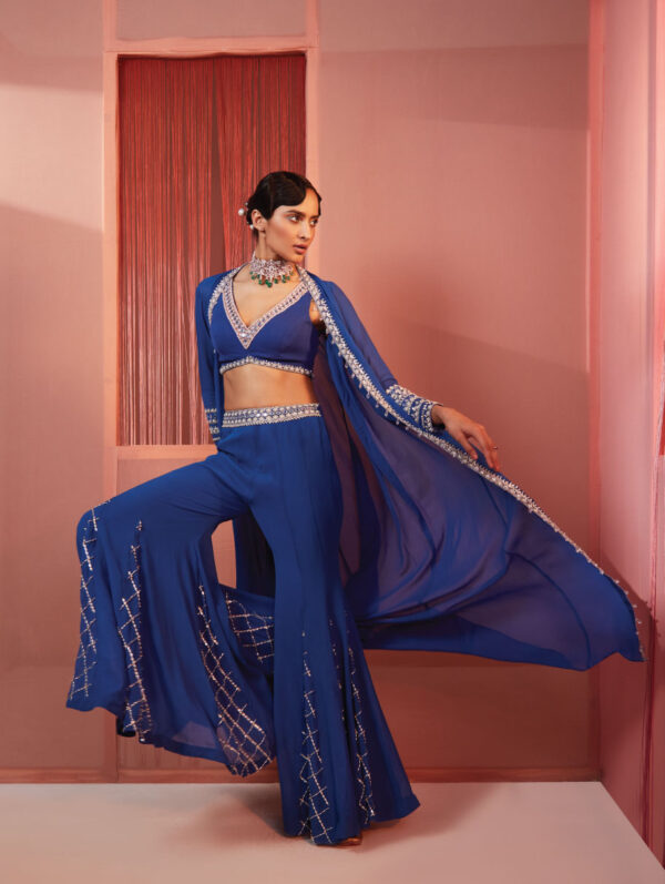 Sanya Gulati - Ink Blue Sharara and Cape Set