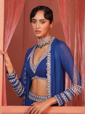 Sanya Gulati - Ink Blue Sharara and Cape Set - Image 2