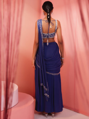 Sanya Gulati - Ink blue slit saree - Image 3