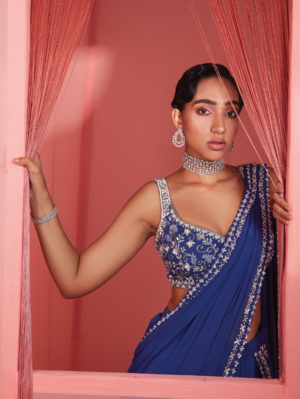 Sanya Gulati - Ink blue slit saree - Image 2