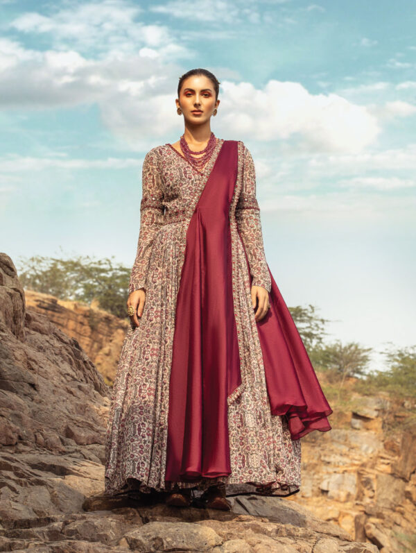 Ridhima Basim - Printed anarkali paired up with pre draped organza dupatta
