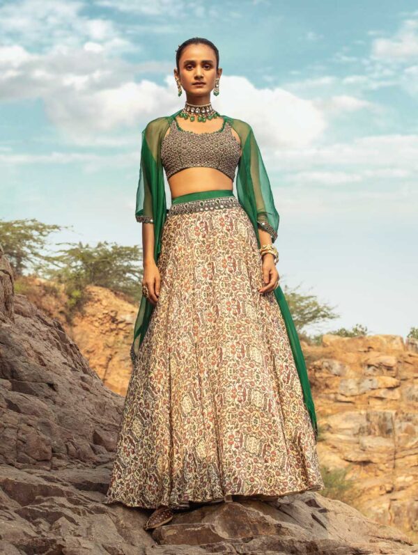 Ridhima Basim - Printed high waisted skirt with cutwork