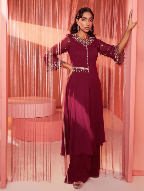 Sanya Gulati - Plum Biased Kurta and Pants Set