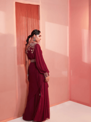 Sanya Gulati - Plum One Shoulder Cape and Sharara - Image 2