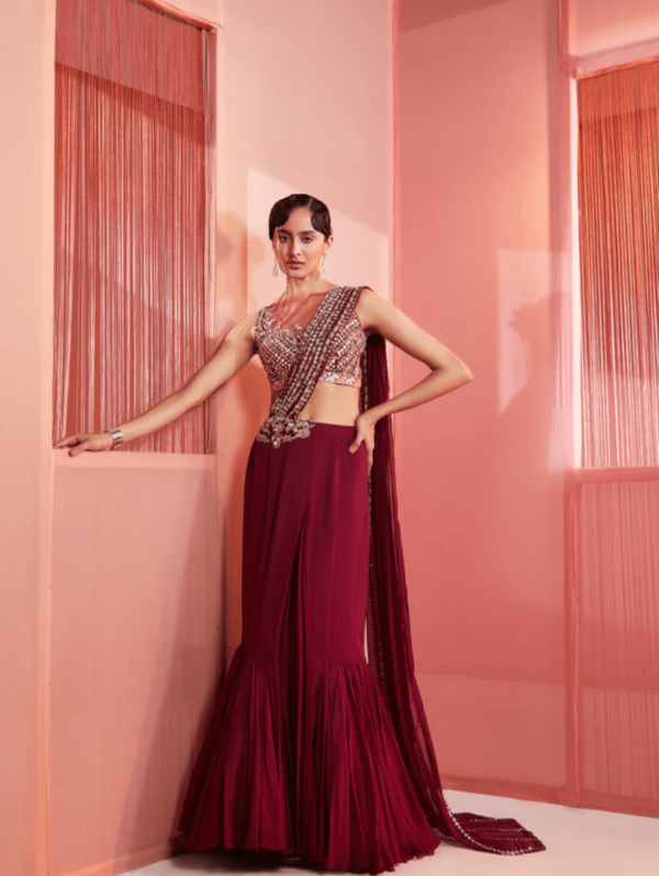 Sanya Gulati - Plum Pre-Stitched Saree
