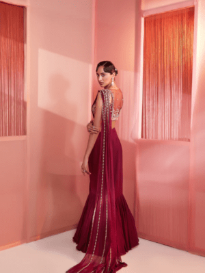 Sanya Gulati - Plum Pre-Stitched Saree - Image 2